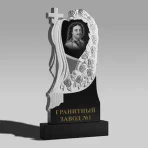 3001 Ритуальный памятник с крестом, розами и плащеницей
